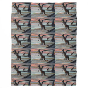 "Reflections of the Wild: A Kangaroo on the Beach  Fleece Blanket