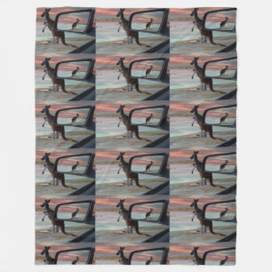 "Reflections of the Wild: A Kangaroo on the Beach Fleece Blanket