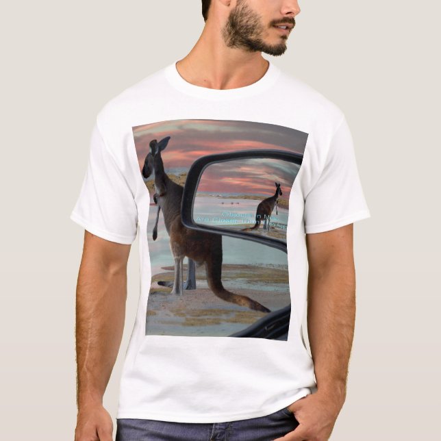 "Reflections of the Wild: A Kangaroo on the Beach  T-Shirt (Front)