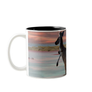 "Reflections of the Wild: A Kangaroo on the Beach  Two-Tone Coffee Mug