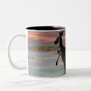 "Reflections of the Wild: A Kangaroo on the Beach Two-Tone Coffee Mug