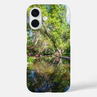 reflections on the pond in the garden iPhone 16 case