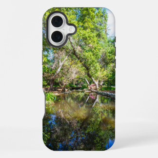 reflections on the pond in the garden iPhone 16 plus case