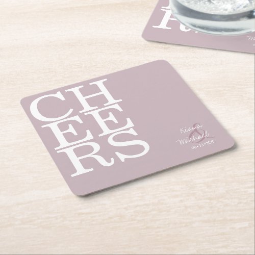 Reflections Wedding Cheers Mauve ID774 Square Paper Coaster