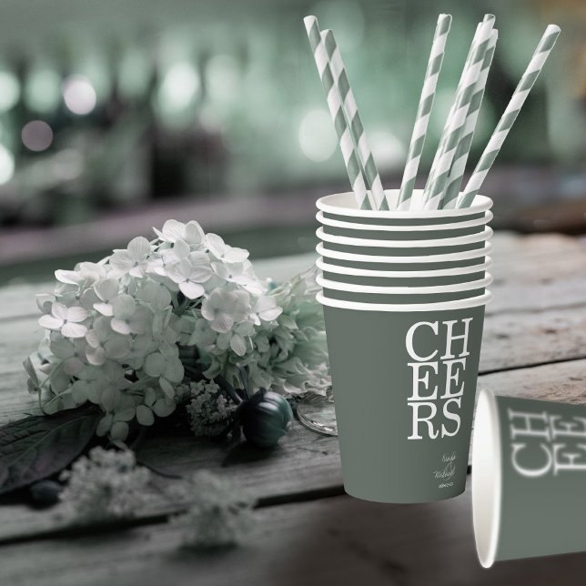 Reflections Wedding Cheers Sage Green ID774 Paper Cups (Creator Uploaded)