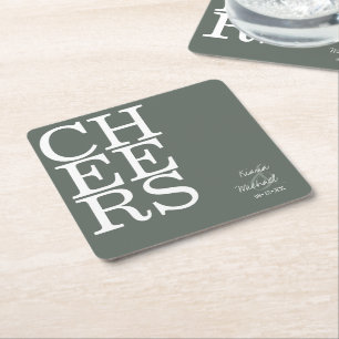 Reflections Wedding Cheers Sage Green ID774 Square Paper Coaster