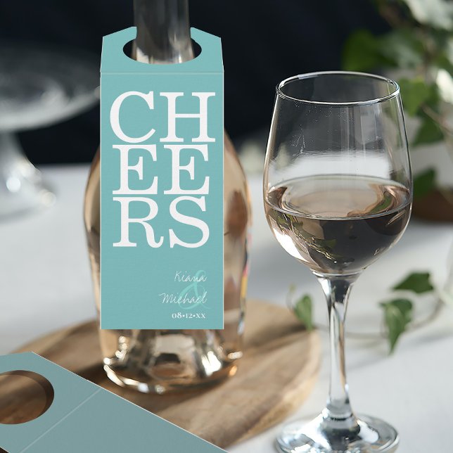 Reflections Wedding Cheers Teal ID774 Bottle Hanger Tag (Front/Back In Situ)