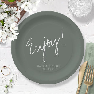 Reflections Wedding Enjoy Sage Green ID774 Paper Plates
