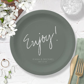 Reflections Wedding Enjoy Sage Green Id774 Paper Plates by arrayforhome at Zazzle