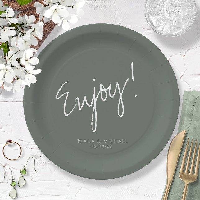 Reflections Wedding Enjoy Sage Green ID774 Paper Plates (Creator Uploaded)