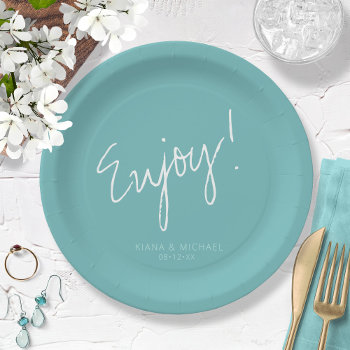 Reflections Wedding Enjoy Teal Id774 Paper Plates by arrayforhome at Zazzle
