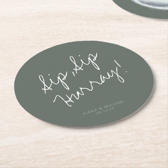 Reflections Wedding Hurray Sage Green ID774 Round Paper Coaster (Angled)