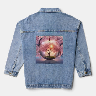 "Reflective Beauty: Glass Apple With Blossom Tree Denim Jacket