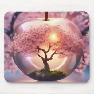 "Reflective Beauty: Glass Apple With Blossom Tree Mouse Pad