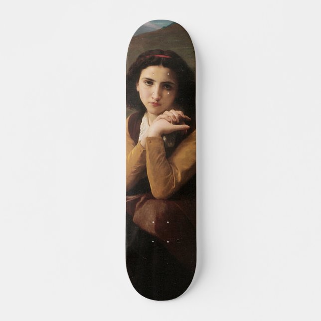 Reflective Beauty (Mignon Pensive) 1869 Bouguereau Skateboard Deck (Front)