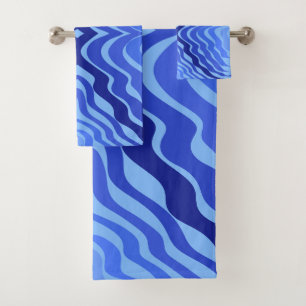 Reflective Blue Waves Modern Abstract Design Art Bath Towel Set