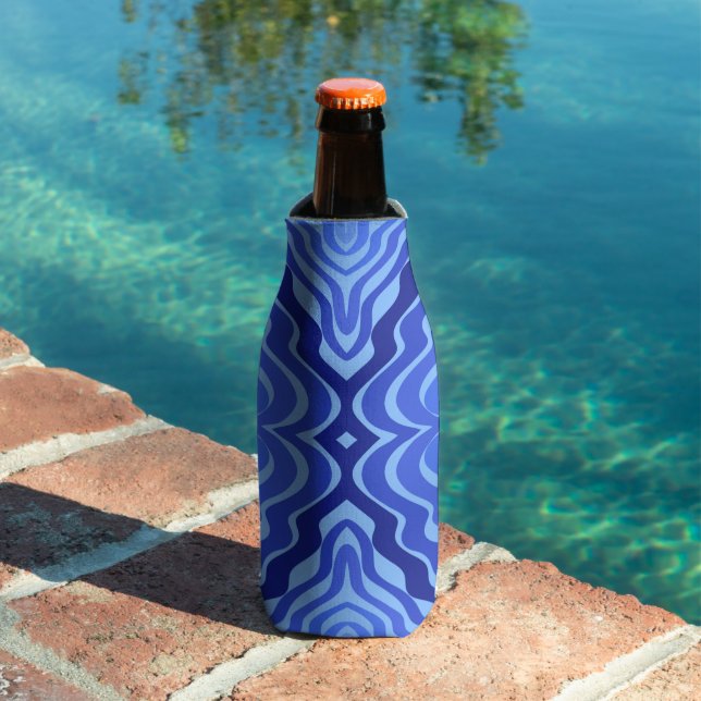 Reflective Blue Waves Modern Abstract Design Art Bottle Cooler (In Situ Pool)