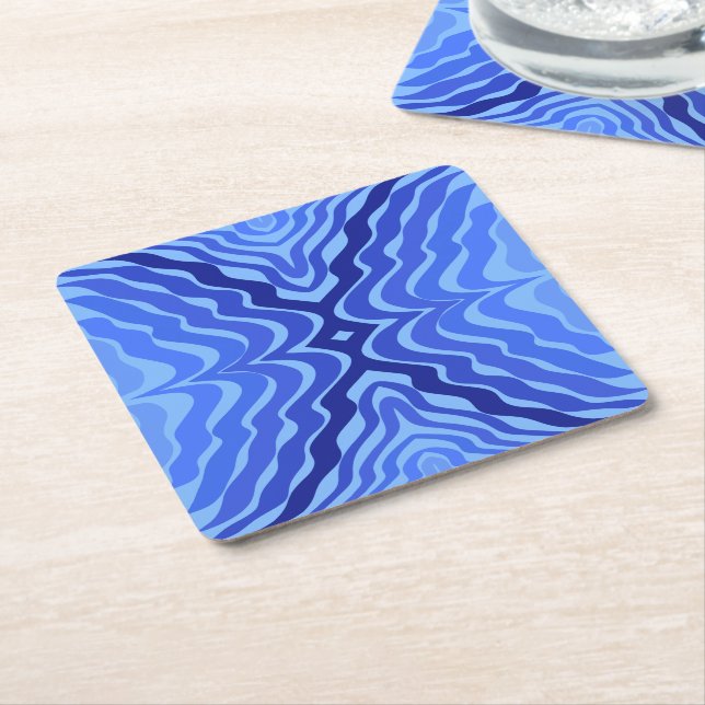 Reflective Blue Waves Modern Abstract Design Art Square Paper Coaster (Angled)