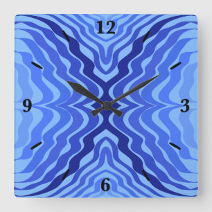 Reflective Blue Waves Modern Abstract Design Art Square Wall Clock