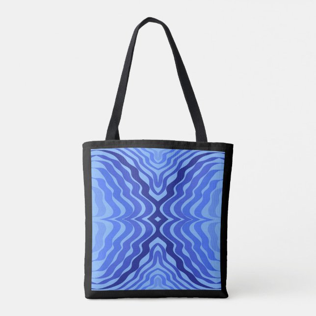 Reflective Blue Waves Modern Abstract Design Art Tote Bag (Back)