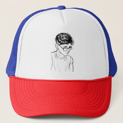 Reflective Gaze Boy Looking Down Embroidered Cap
