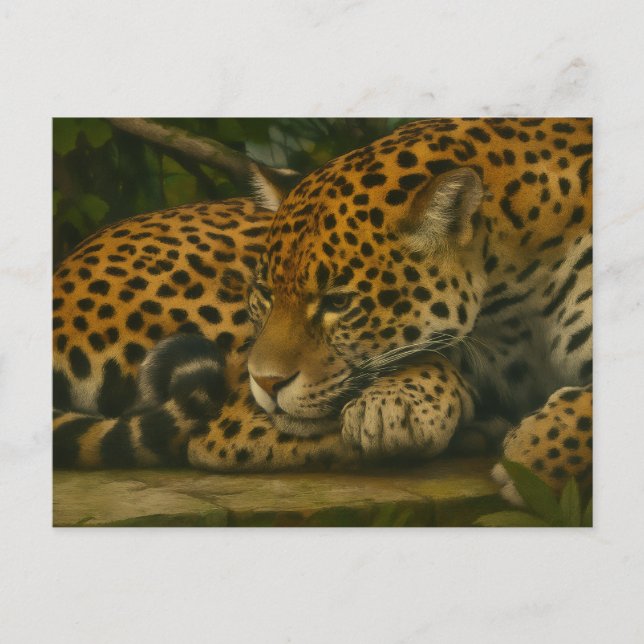 Reflective Jaguar – Serene Wildlife Art Print Postcard (Front)