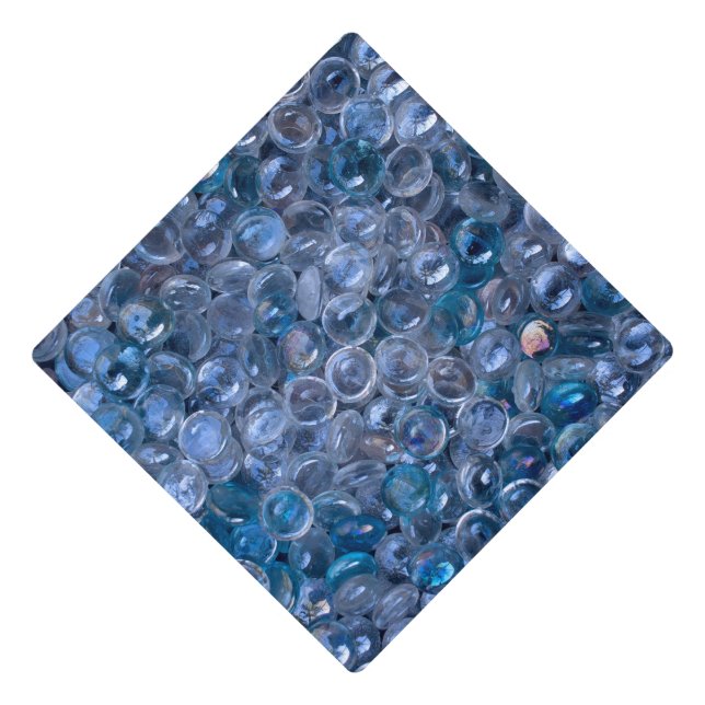 Reflective Watery Blue and Clear Glass Marbles Graduation Cap Topper (Front)
