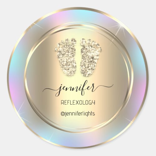 Reflexology Baby Feet Gold Holograph Gold Classic Round Sticker