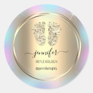Reflexology Baby Feet Gold Holograph Gold Classic Round Sticker