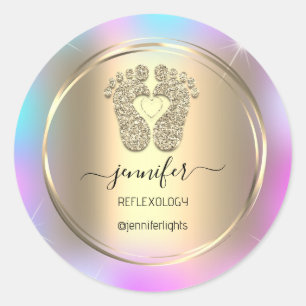 Reflexology Baby Feet Gold Holograph Gold Feet Classic Round Sticker