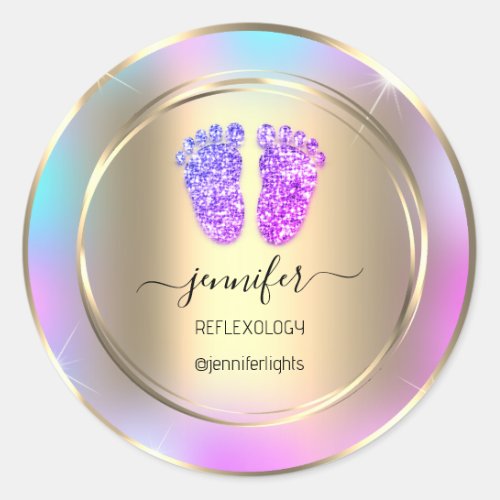 Reflexology Baby Feet Gold Holograph Gold Purple Classic Round Sticker