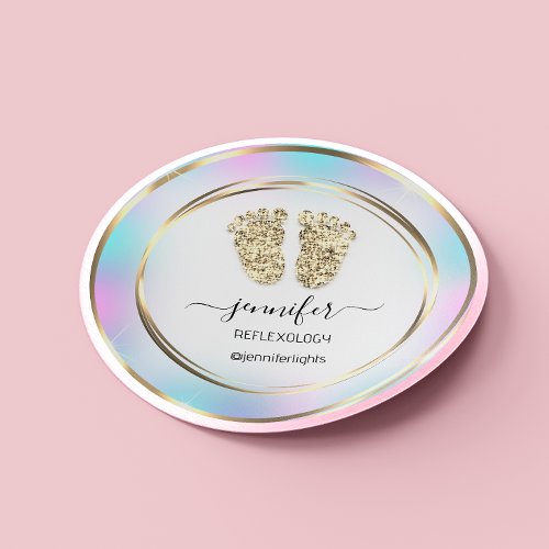 Reflexology Baby Feet Gold Holograph White Classic Round Sticker