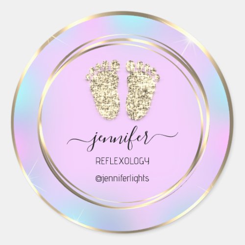Reflexology Baby Feet Gold Holographic  Classic Round Sticker