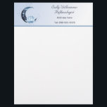 Reflexology Blue Lotus Flower Business  Letterhead<br><div class="desc">A stylish business letterhead decorated with a watercolor blue lotus flower and crescent moon , with blue string lights all on a pale blue gradient background. This great stationery would work well for any small businesses such as Reiki, aromatherapy, physiotherapy, osteopath, chiropractor, massage therapist and, health spa, yoga instructor and...</div>