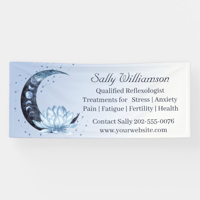 Reflexology Blue Lotus Flower Moon Banner (Horizontal)