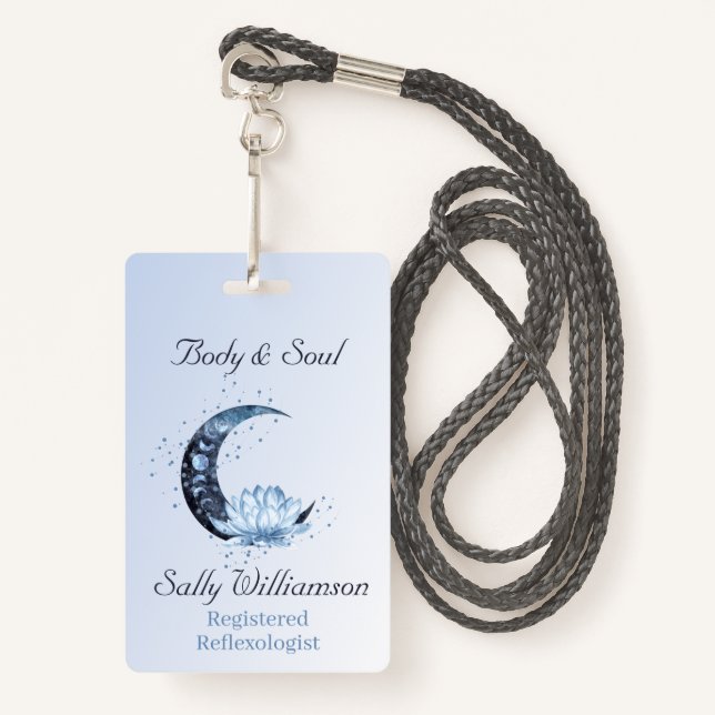 Reflexology Blue Lotus Flower Moon Business Badge (Front with Lanyard)