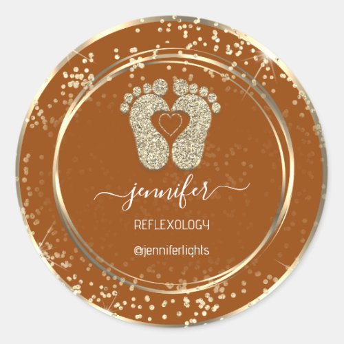 Reflexology  Feet Confetti Gold Glitter Honey Classic Round Sticker
