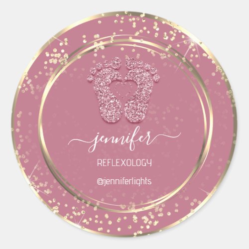 Reflexology Heart Feet Confetti Gold Glitter Rose Classic Round Sticker