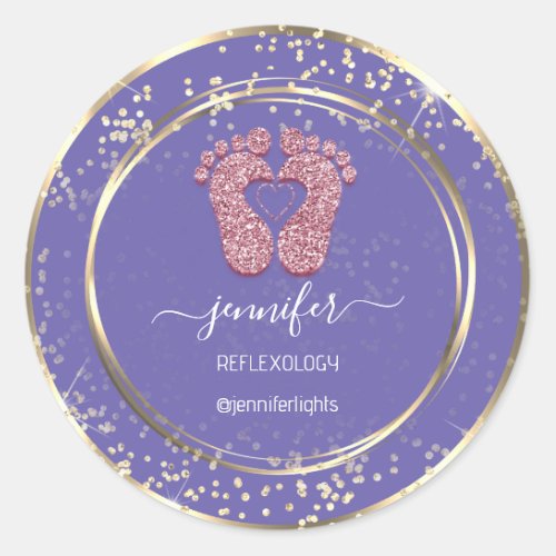 Reflexology Heart Feet Confetti Gold Purple Rose Classic Round Sticker