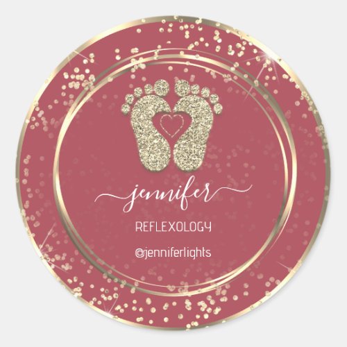 Reflexology Heart Feet Rose Gold Confetti  Classic Round Sticker