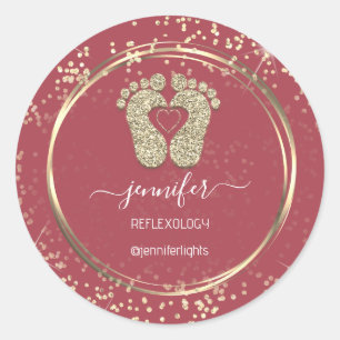 Reflexology Heart Feet Rose Gold Confetti Classic Round Sticker