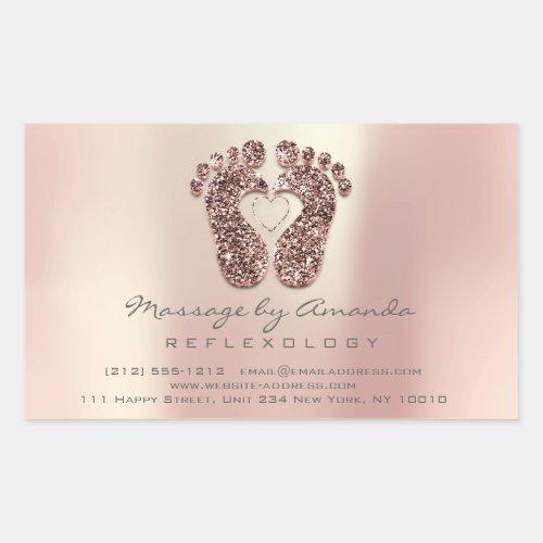 Reflexology Massage Therapy Feet Copper Rose RSVP Rectangular Sticker