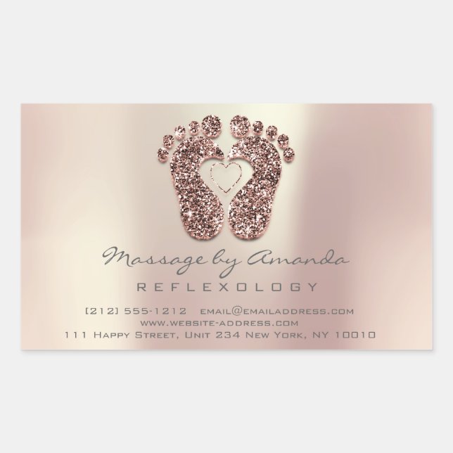 Reflexology Massage Therapy Feet Copper Rose RSVP Rectangular Sticker (Front)