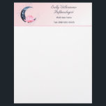 Reflexology Pink Lotus Flower Business  Letterhead<br><div class="desc">A stylish business letterhead decorated with a watercolor pink lotus flower and blue crescent moon with blue string lights all on a pale pink gradient background. This great stationery would work well for any small businesses such as Reiki, aromatherapy, physiotherapy, osteopath, chiropractor, massage therapist and, health spa, yoga instructor and...</div>