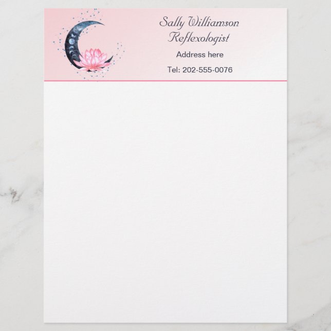 Reflexology Pink Lotus Flower Business  Letterhead (Front)