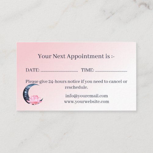 Reflexology Pink Lotus Flower Moon  Appointment Card