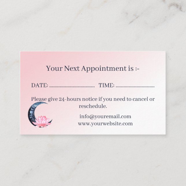 Reflexology Pink Lotus Flower Moon  Appointment Card (Back)