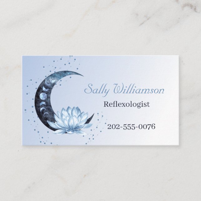Reflexology QR Code Lotus Flower Moon  Business Card (Front)