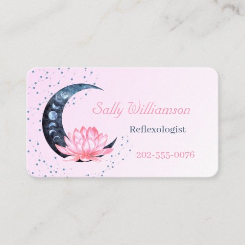 Reflexology QR Code Pink Lotus Flower Moon Business Card