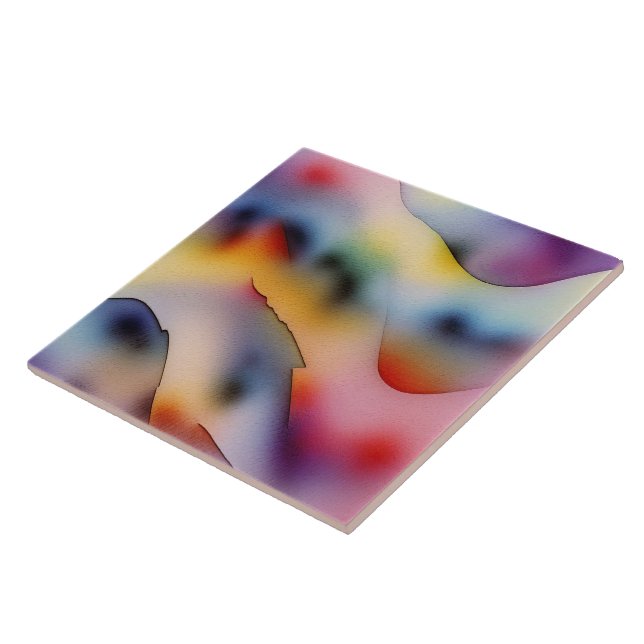 "Refracted Waves" Contemporary Abstract Art Ceramic Tile (Side)